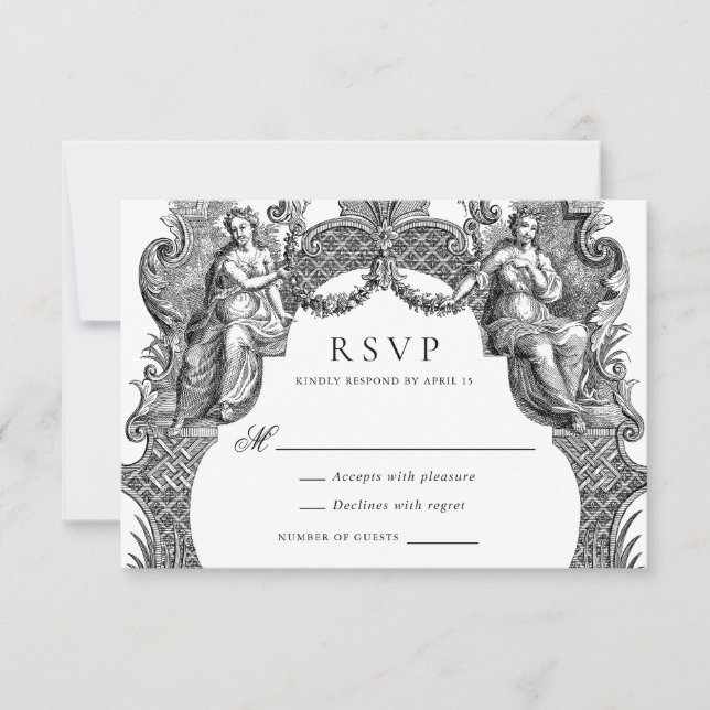 Elegant Vintage Baroque Toile Frame Wedding RSVP Invitation (Front)