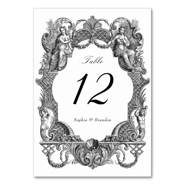 Elegant Vintage Baroque Toile Frame Wedding Table Number (Front)