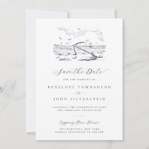 Elegant Vintage Beach Anchor Illustration Wedding Save The Date