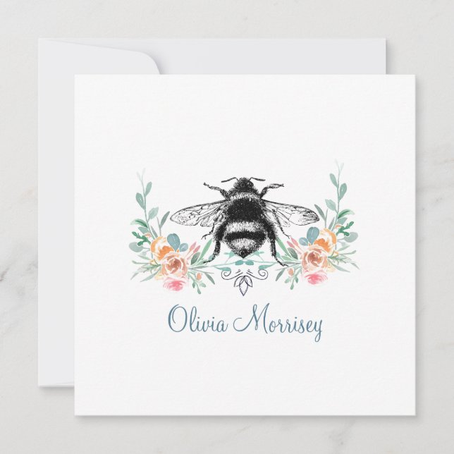 Elegant Vintage Bee Floral  Card (Front)