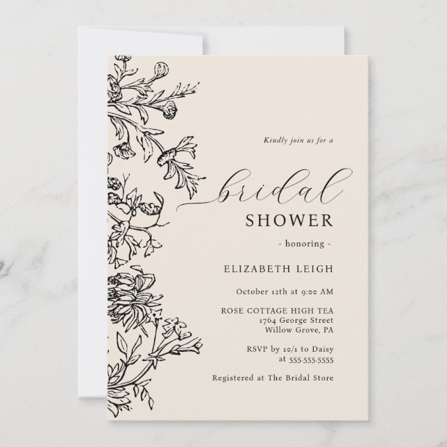 Elegant Vintage Beige Black Bridal Shower  Invitation (Front)