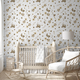 Elegant Vintage Beige Botanical Floral Pattern Wallpaper