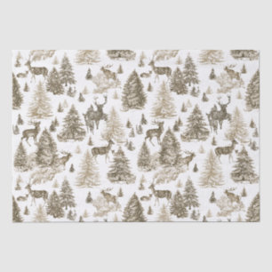 Elegant Vintage Beige Deer in Snowy Woodland Tissue Paper