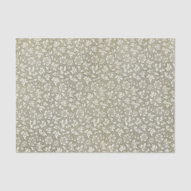 Elegant Vintage Beige Floral Pattern Tissue Paper (Front)