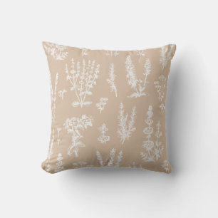 Elegant Vintage Beige Herbal Garden Pattern Cushion