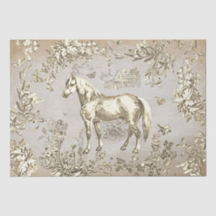 Elegant Vintage Beige Horse Floral Toile Kraft Tissue Paper