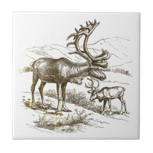 Elegant Vintage Beige Mountain Reindeer  Tile