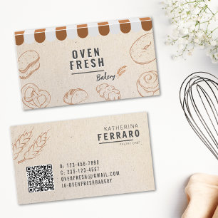 Elegant Vintage Beige QR Code Bakery Business Card