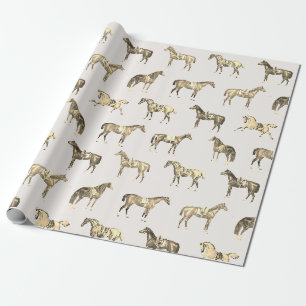 Elegant Vintage Beige Saddled Horses Wrapping Paper