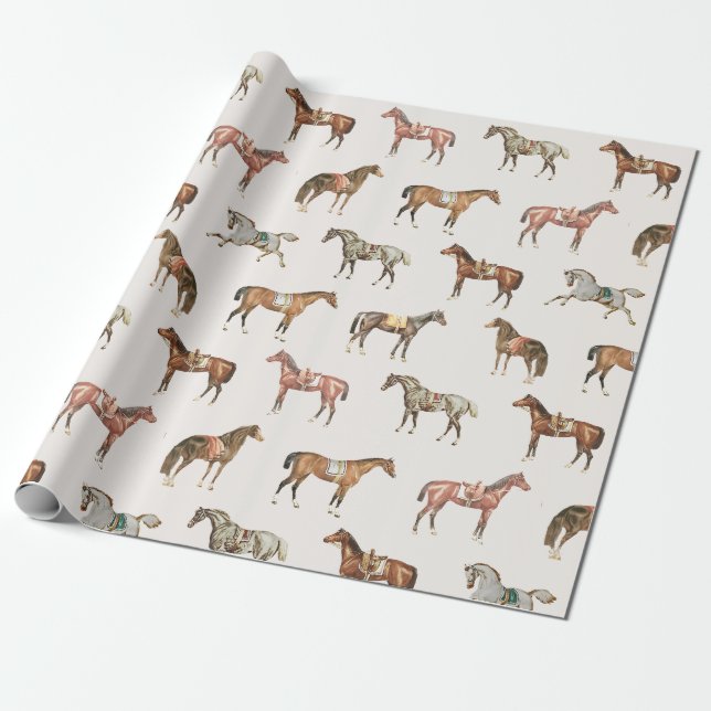 Elegant Vintage Beige Saddled Horses  Wrapping Paper (Unrolled)