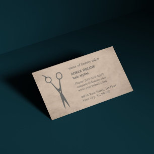 Elegant Vintage Beige Scissor Hair Stylist Business Card
