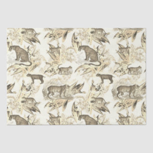 Elegant Vintage Beige Toile Wild Cats Jungle Tissue Paper