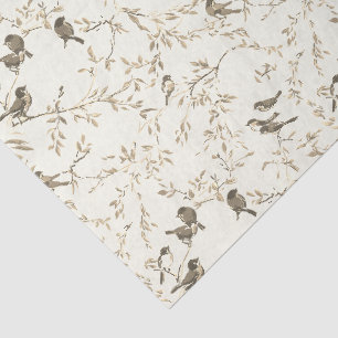 Elegant Vintage Bird and Branch Pattern Tissue Paper
