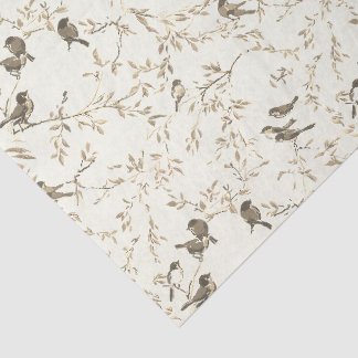 Elegant Vintage Bird and Branch Pattern Tissue Paper