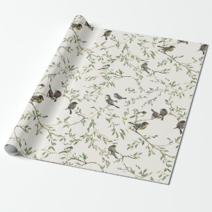 Elegant Vintage Bird and Branch Pattern Wrapping Paper
