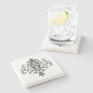 Elegant Vintage Black and White Damask Stone Coaster
