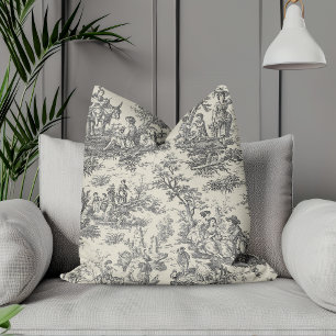 elegant vintage black and white toile de jouy cushion