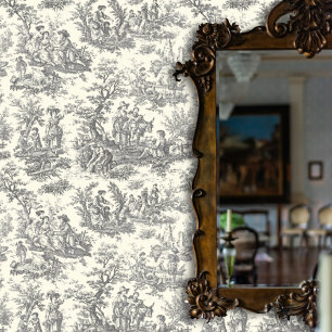 elegant vintage black and white toile de jouy wallpaper