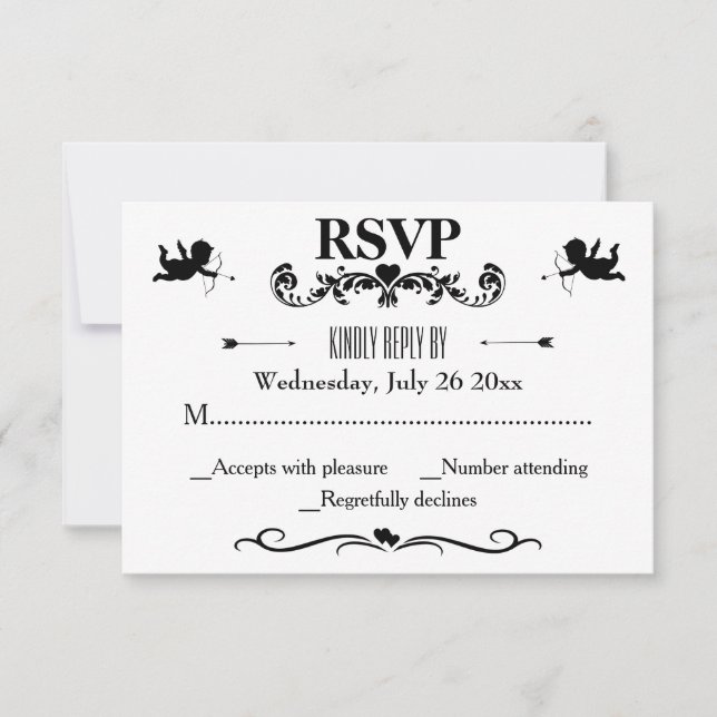 Elegant Vintage Black And White Wedding RSVP Card (Front)