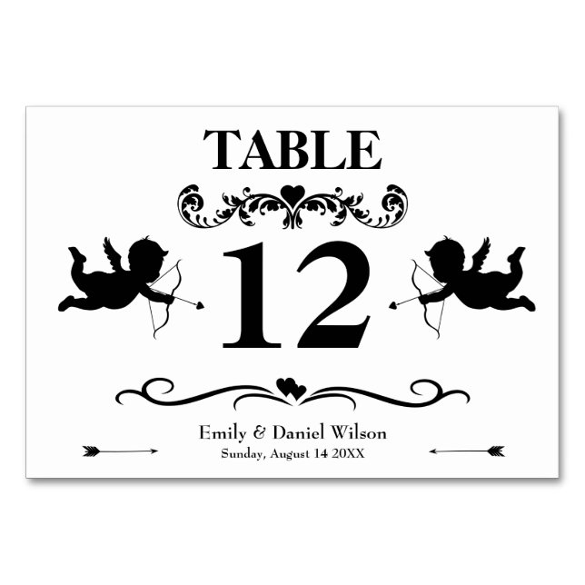 Elegant Vintage Black And White Wedding Table Number (Front)