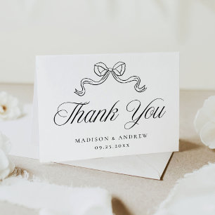 Elegant Vintage Black Bow Photo Wedding Thank You Card