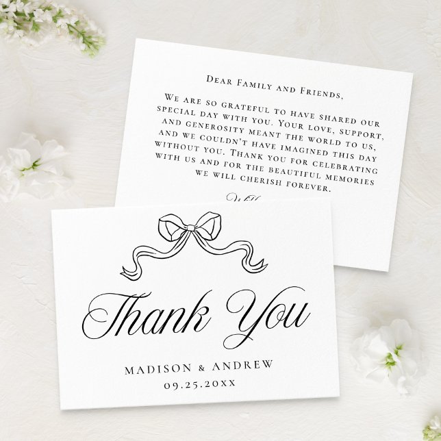 Elegant Vintage Black Bow Wedding Thank You Card (Creator Uploaded)
