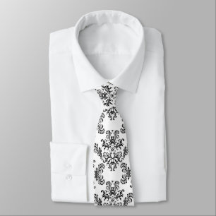 Elegant vintage black damask on white tie