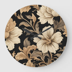 Elegant Vintage Black Floral Pattern Large Clock