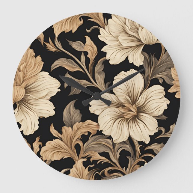 Elegant Vintage Black Floral Pattern Large Clock (Front)