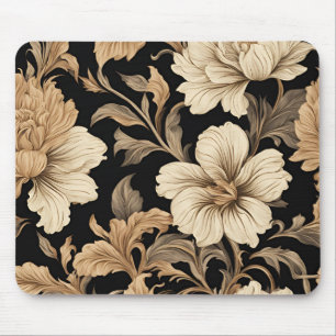 Elegant Vintage Black Floral Pattern Mouse Mat