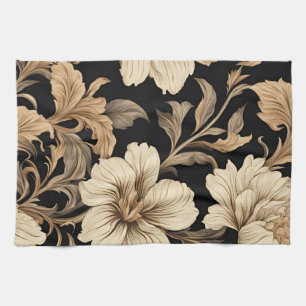 Elegant Vintage Black Floral Pattern Tea Towel
