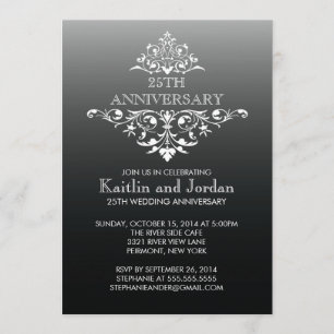 Elegant Vintage Black Flourish Anniversary Party Invitation