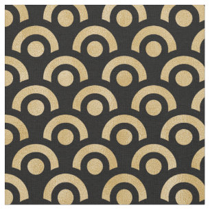 Elegant Vintage Black Gold Art Deco Fan Pattern  Fabric