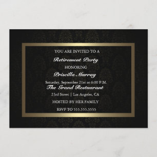 Elegant Vintage Black & Gold Retirement Party Invitation