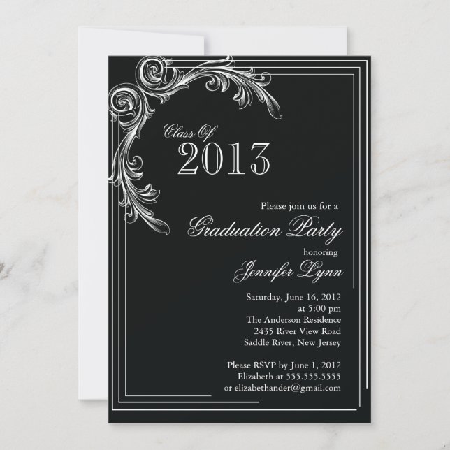 Elegant Vintage Black Graduation Party Invitation (Front)