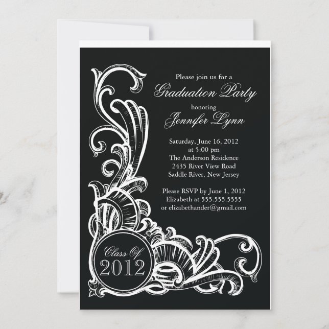 Elegant Vintage Black Graduation Party Invitation (Front)