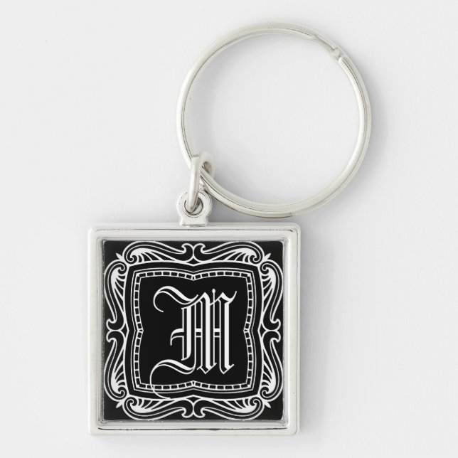 Elegant Vintage Black Monogrammed Key Ring (Front)