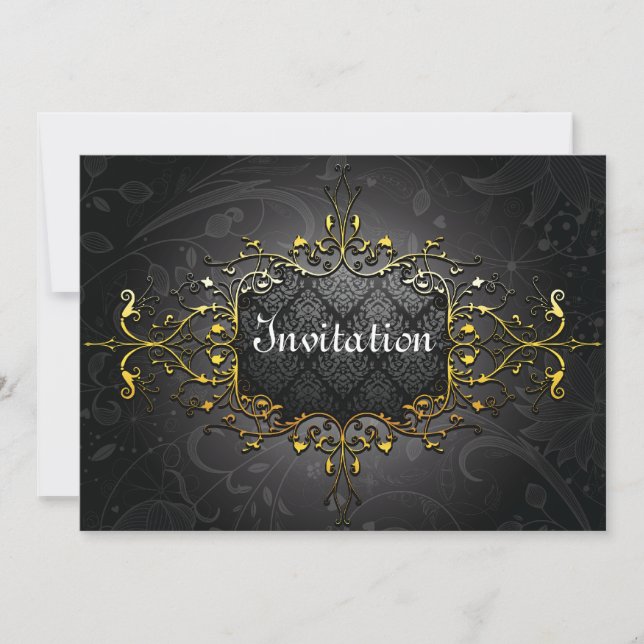 Elegant vintage black n gold invitation (Front)