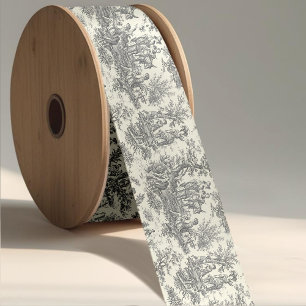 Elegant Vintage Black Off White Toile Satin Ribbon