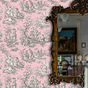 Elegant vintage black pink toile de jouy wallpaper