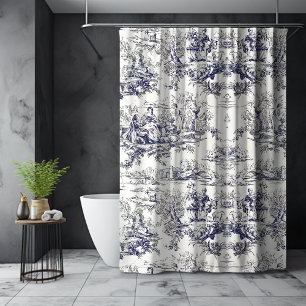 Elegant vintage black toile de jouy monogram shower curtain