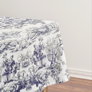 Elegant vintage black toile de jouy monogram tablecloth