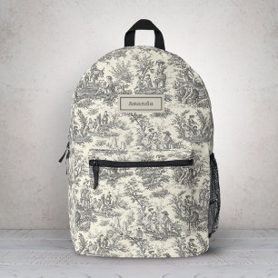 Elegant Vintage Black Toile de Jouy Pattern Printed Backpack