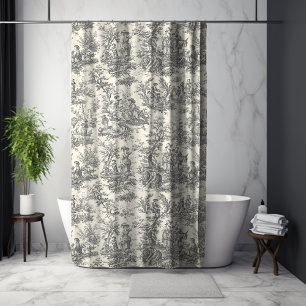 Elegant vintage black toile de jouy shower curtain