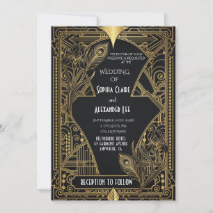 Elegant Vintage Black & White Art Deco Wedding Invitation