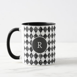 Elegant vintage black &white checkerboard monogram mug