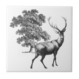 Elegant Vintage Black White Deer Toile Tile