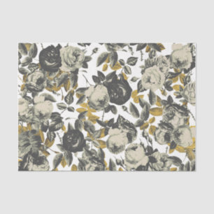 Elegant Vintage Black White Gold Roses Floral Tissue Paper
