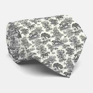 Elegant Vintage Black White Horses Country Toile Tie