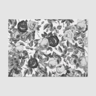 Elegant Vintage Black White Roses Floral Tissue Paper